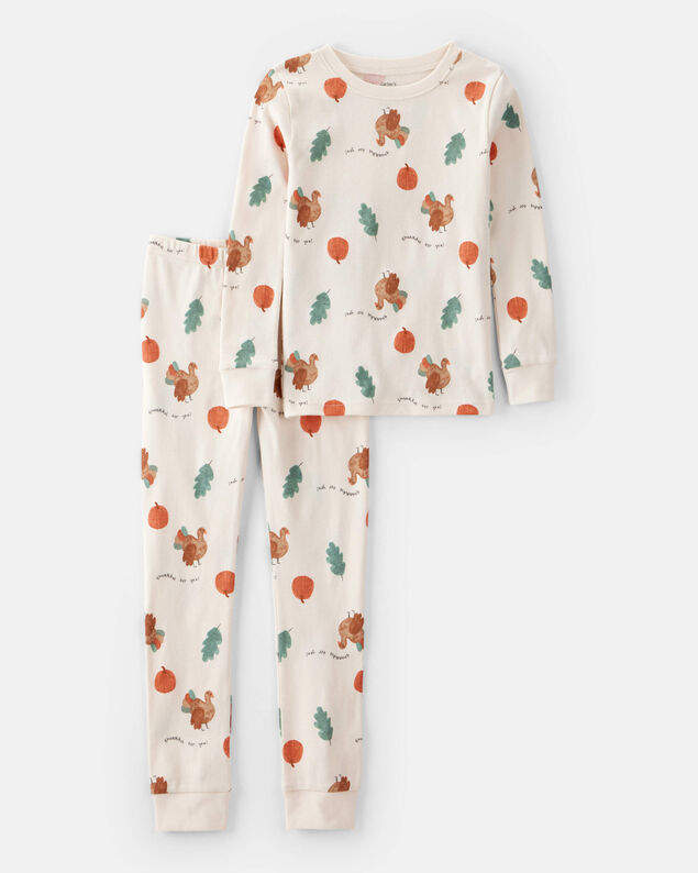 Product image 1 of Kid Thanksgiving Print 100% Cotton Long-Sleeve 2-Piece Pajamas - White