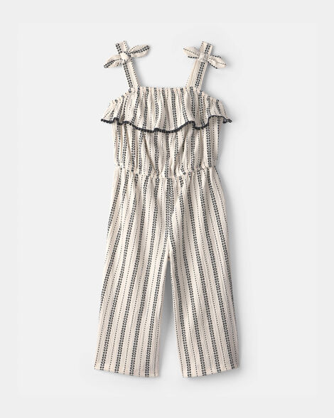 toddler girl striped ruffle jumpsuit - black/ivory