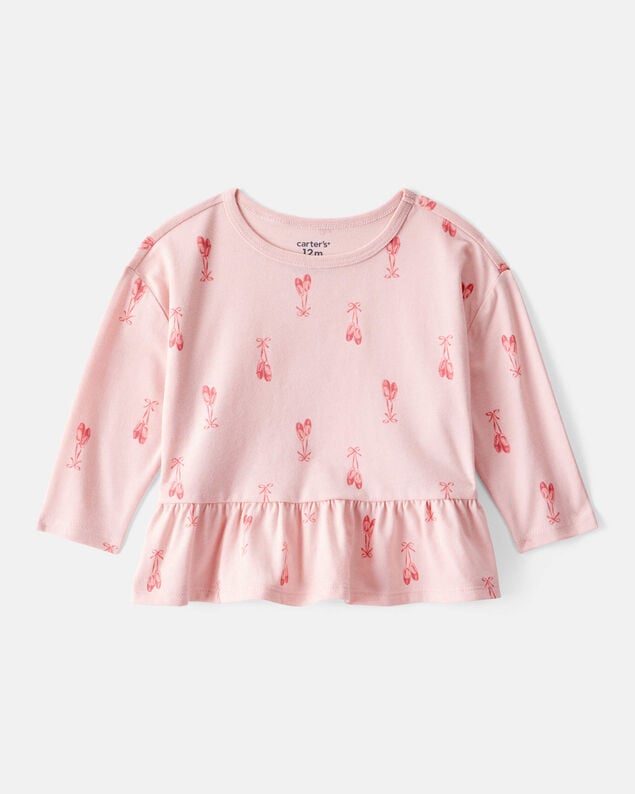 Product image 1 of Baby Girl Ballet Slippers Long-Sleeve Peplum Top - Pink