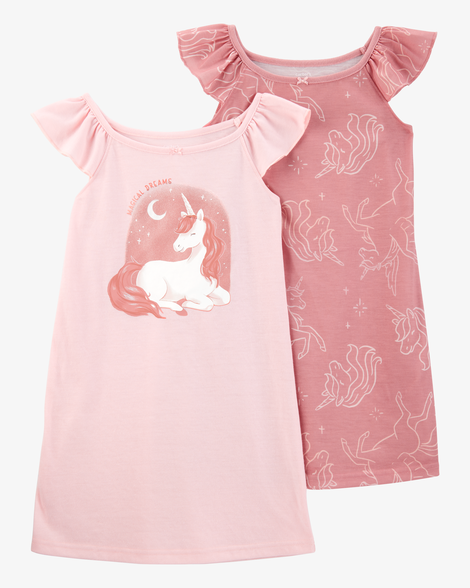 girls 2-pack unicorn nightgowns - pink