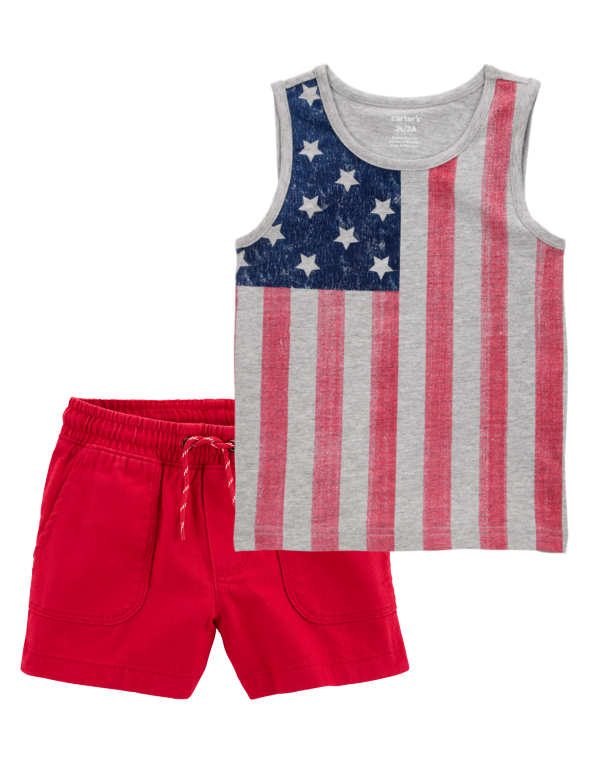 Toddler 2-Piece 4th of July American Flag Tank & Pull-On Shorts Set - Grey/Red