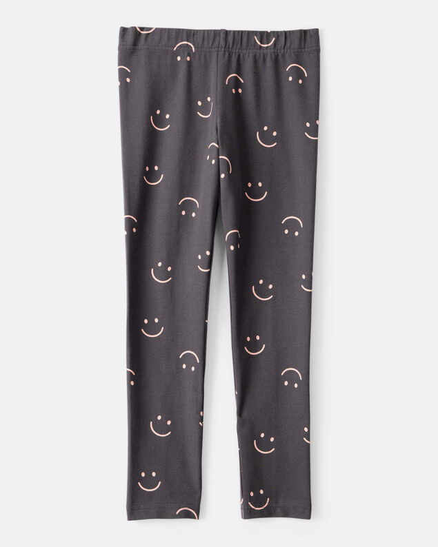 Product image 2 of Girls Smiley Face Print Cotton Pull-On Stretch Leggings - Black