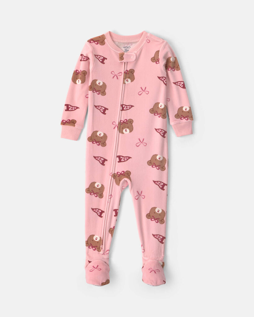 Carter's Dreamplush Toddler Girls Footed Crew Neck Long Sleeve Footed Pajamas, 5t, Pink