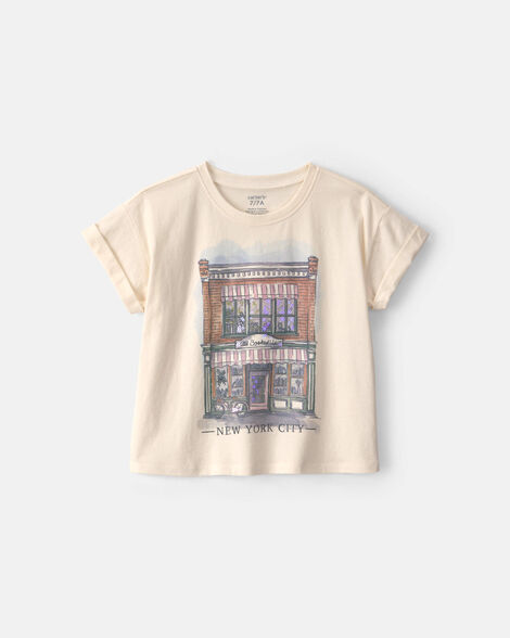 girls 'new york city' graphic tee - cream