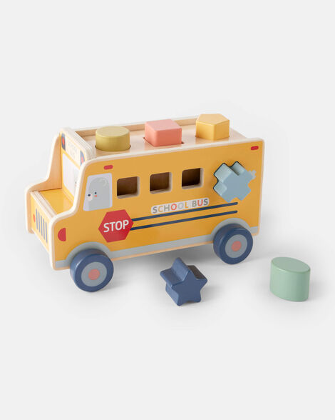 school bus wooden activity toy set