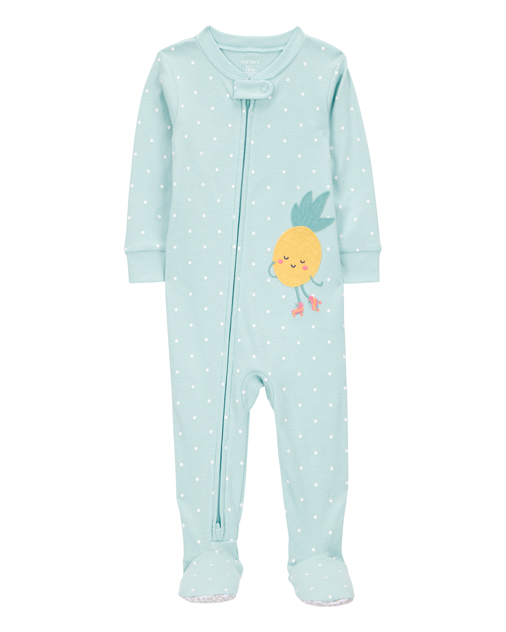 Toddler Girl 1-Piece Polka Dot Pineapple 100% Snug Fit Cotton Footie Pajamas - Turquoise
