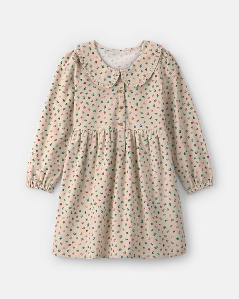 Carter's Little & Big Kid Girls Floral Corduroy Long Sleeve A-Line Dress, 8, White