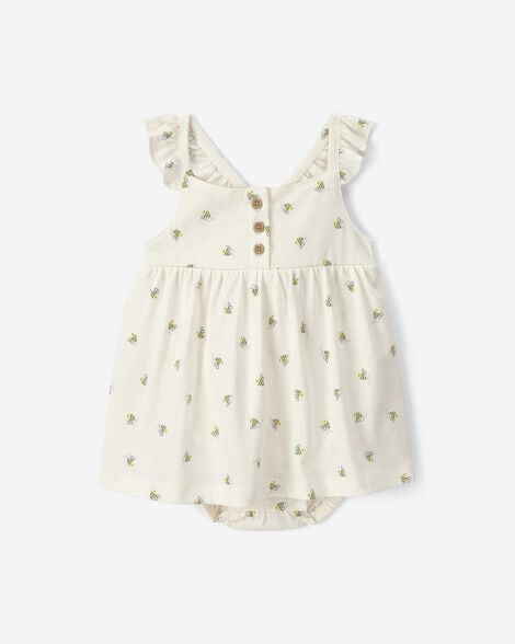 baby girl bee bodysuit dress - cream