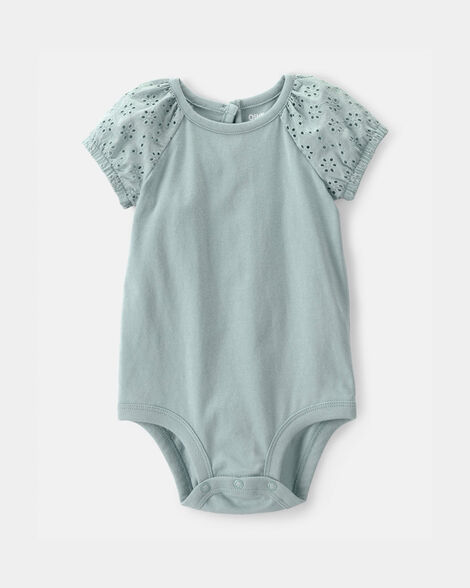 Baby Girl Eyelet-Sleeve Bodysuit - Green