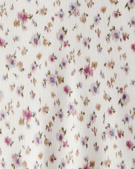 Product image 2 of Girls Ribbed Floral Print Short-Sleeve Shirt - Cream