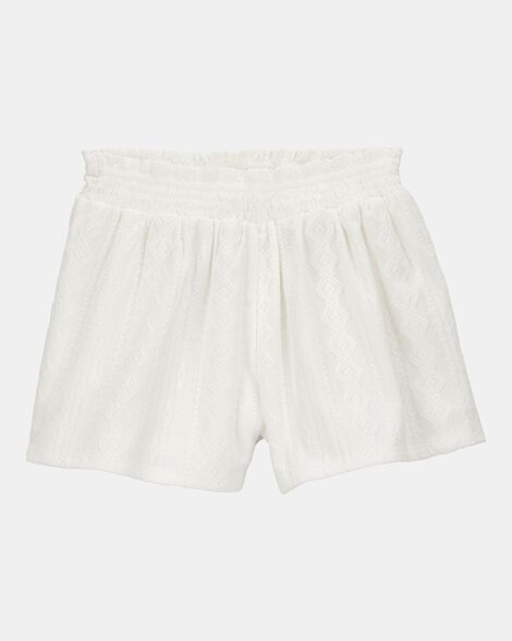 kid pull-on smocked shorts - cream