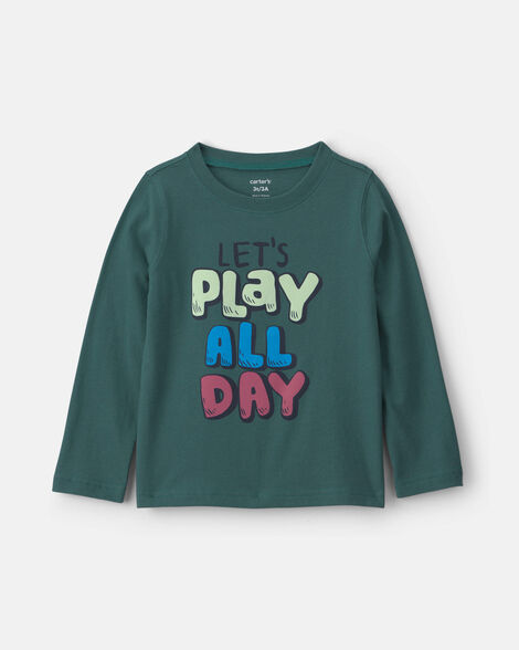 toddler 'let's play all day' long-sleeve graphic tee - green