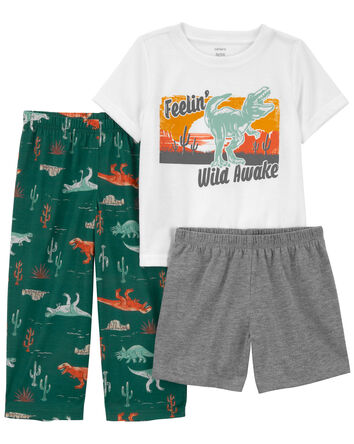 Toddler 3-Piece Dinosaur Loose Fit Pajamas