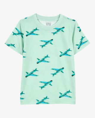 Product image 1 of Baby Airplane Print Knit Short-Sleeve Tee - Green