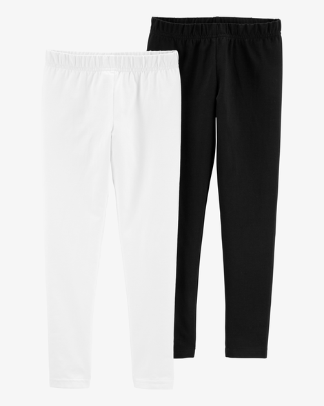 kid 2-pack black & white cotton stretch leggings