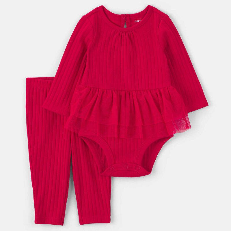 Baby Girl 2-Piece Long-Sleeve Bodysuit & Pant Set - Red