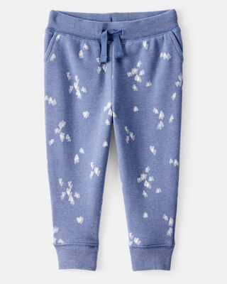 Product image 1 of Baby Heart Print Fleece Drawstring Joggers - Blue