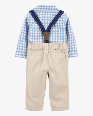 Product image 2 of Baby 3-Piece Gingham Suspender Pant Set - Blue/Khaki