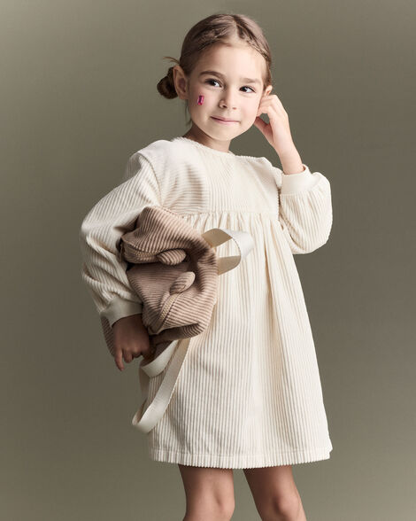 Toddler Girl Long-Sleeve Corduroy Dress - Cream