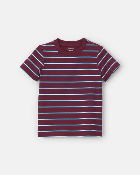toddler boy striped t-shirt - burgundy/blue