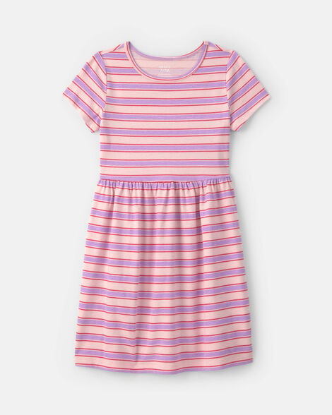 girls striped short-sleeve dress - pink