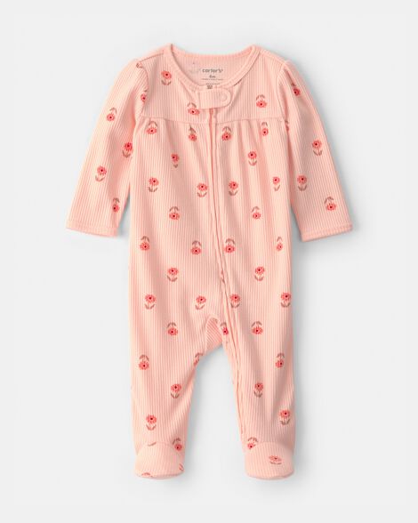 baby girl floral 2-way zip sleep & play pajama - orange