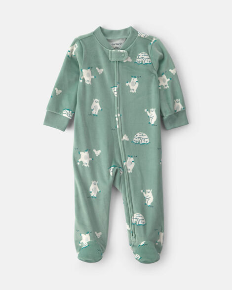 baby boy yeti fleece 2-way zip dreamplush sleep & play pajamas - green