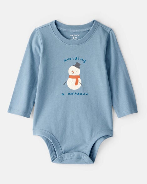 baby boy snowman long-sleeve graphic bodysuit - blue