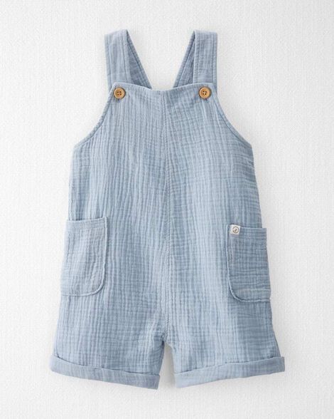 Toddler Organic Cotton Gauze Shortalls in Seal Blue