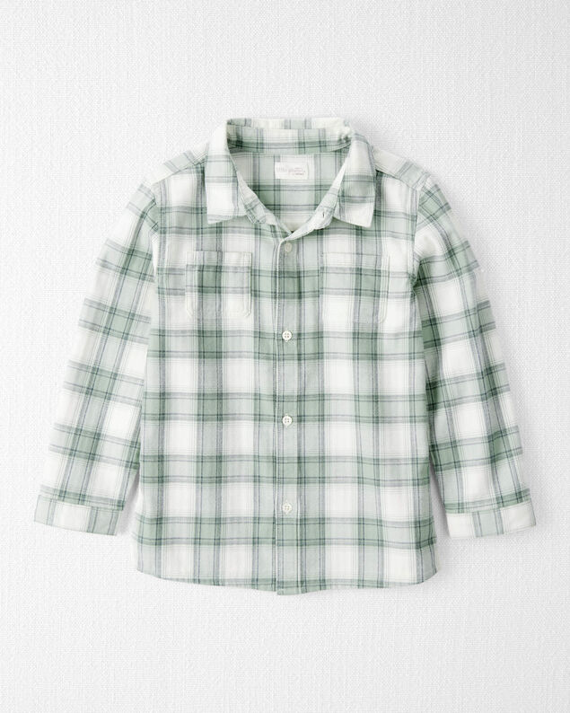 Product image 1 of Kid Organic Cotton Herringbone Button-Front Shirt in Plaid