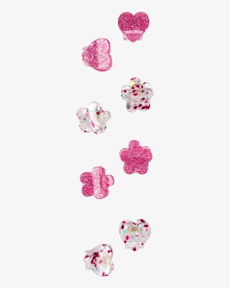  Product image 1 of 8-Pack Flower and Heart Hair Clips in Pink