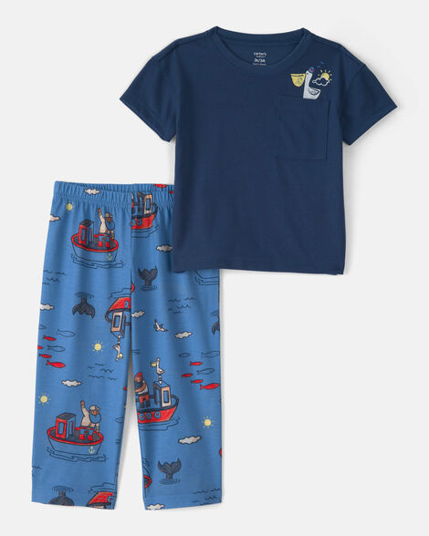 toddler boy boat loose fit 2-piece pajama set - blue