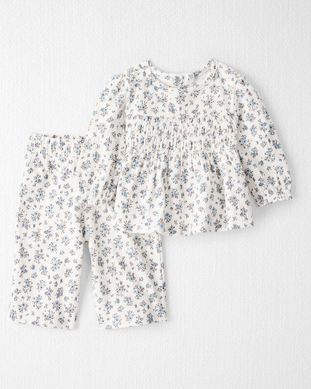 Product image 1 of Baby Girl 2-Piece Organic Cotton Crinkled Knit Set in BlueMist Bloom Print