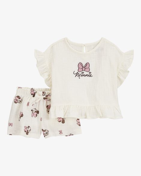  Product image 1 of Toddler 2-Piece Minnie Mouse Flutter-Sleeve Gauze Top & Short Set - Cream