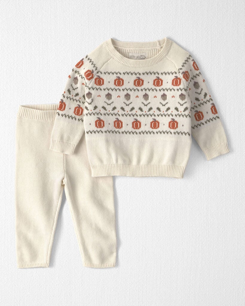 Little Planet by Carter's Boys' and Girls' Long-Sleeve Sweater-Knit Pumpkin-Print Top and Pant, 2-Piece Set - Fall Harvest