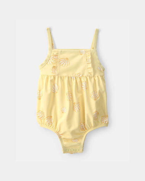 baby girl 1-piece shell swimsuit - yellow