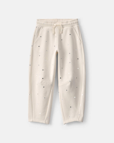 girls heart fleece barrel pants - cream