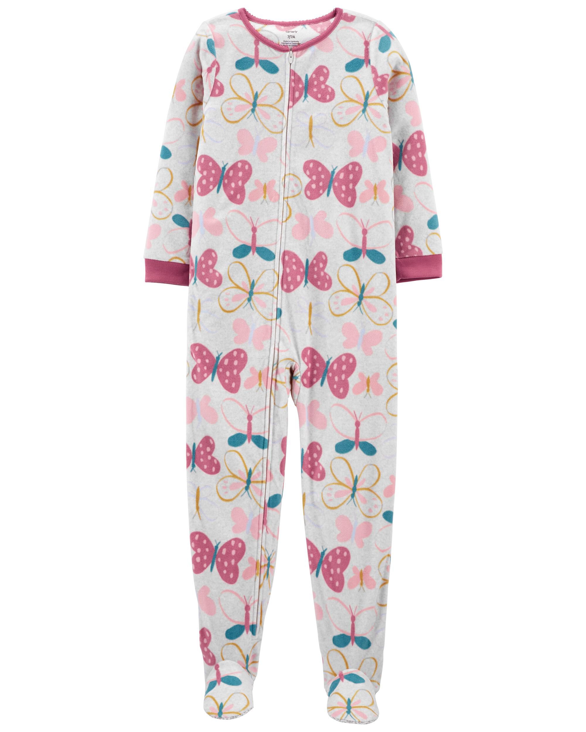 1-Piece Butterfly Fleece Footie PJs