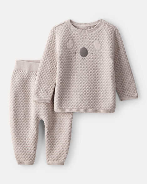 baby boy koala cotton long-sleeve sweater & pant set - brown