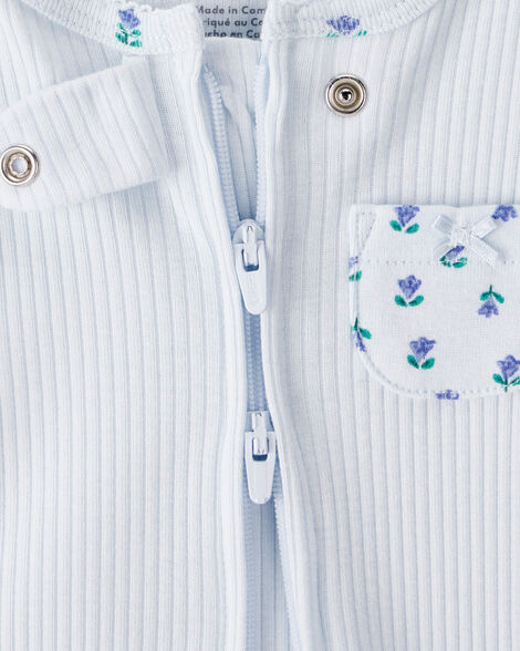  Product image 3 of Baby Floral 2-Way Zip Ribbed Sleep & Play Pajamas