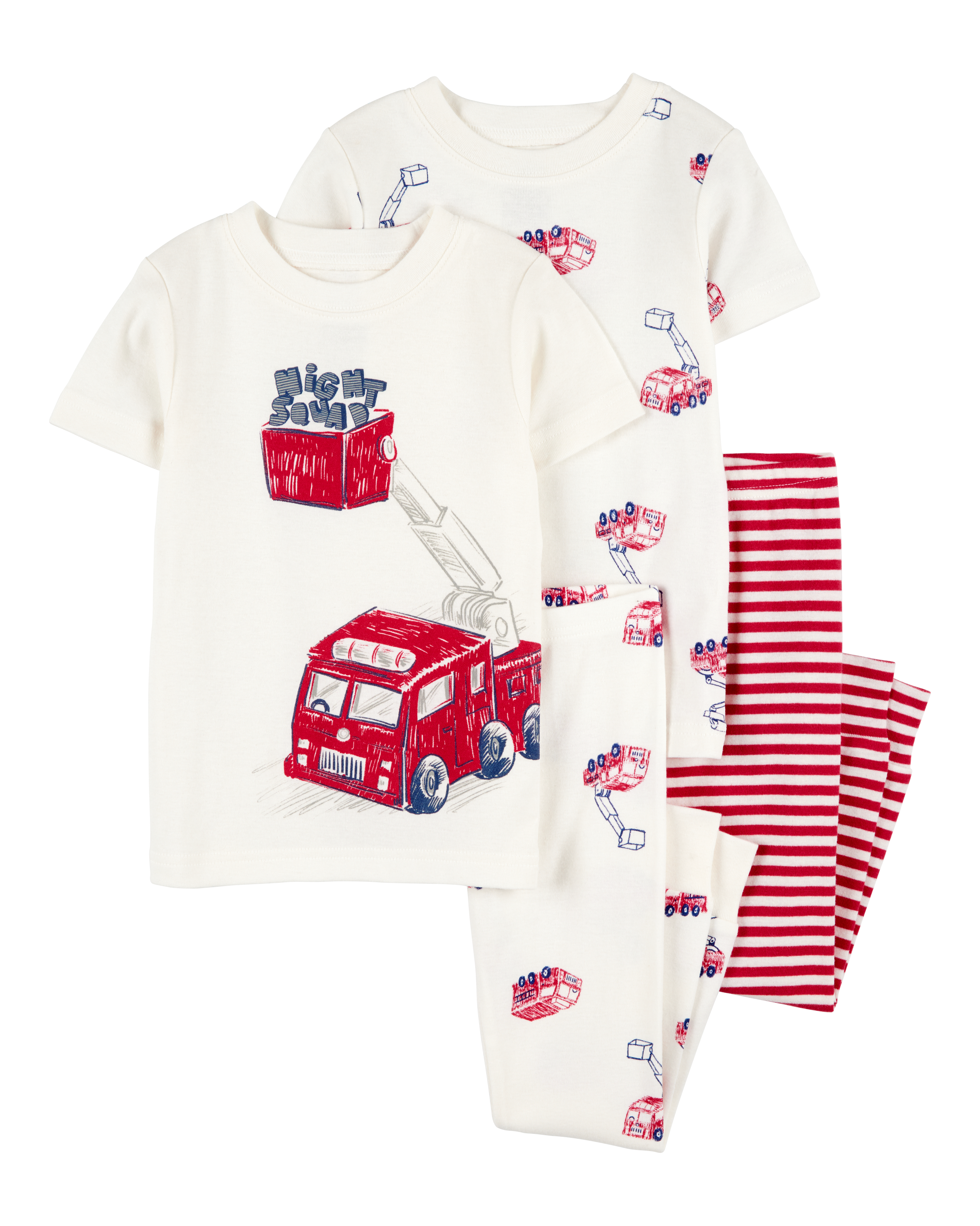 Toddler Boy 4-Piece Fire Truck Cotton Pajamas - White/Red