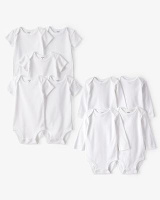 Product image 1 of Baby 9-Pack Short Sleeve & Long Sleeve Cotton Bodysuits - White