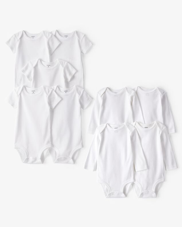 Product image 1 of Baby 9-Pack Short Sleeve & Long Sleeve Cotton Bodysuits - White