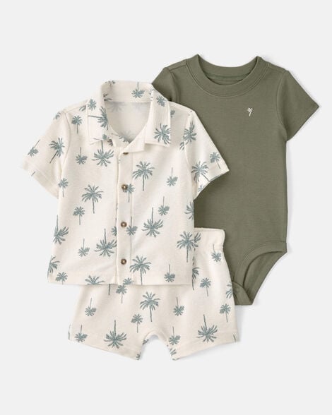 baby boy 3-piece palm tree outfit set - white/green