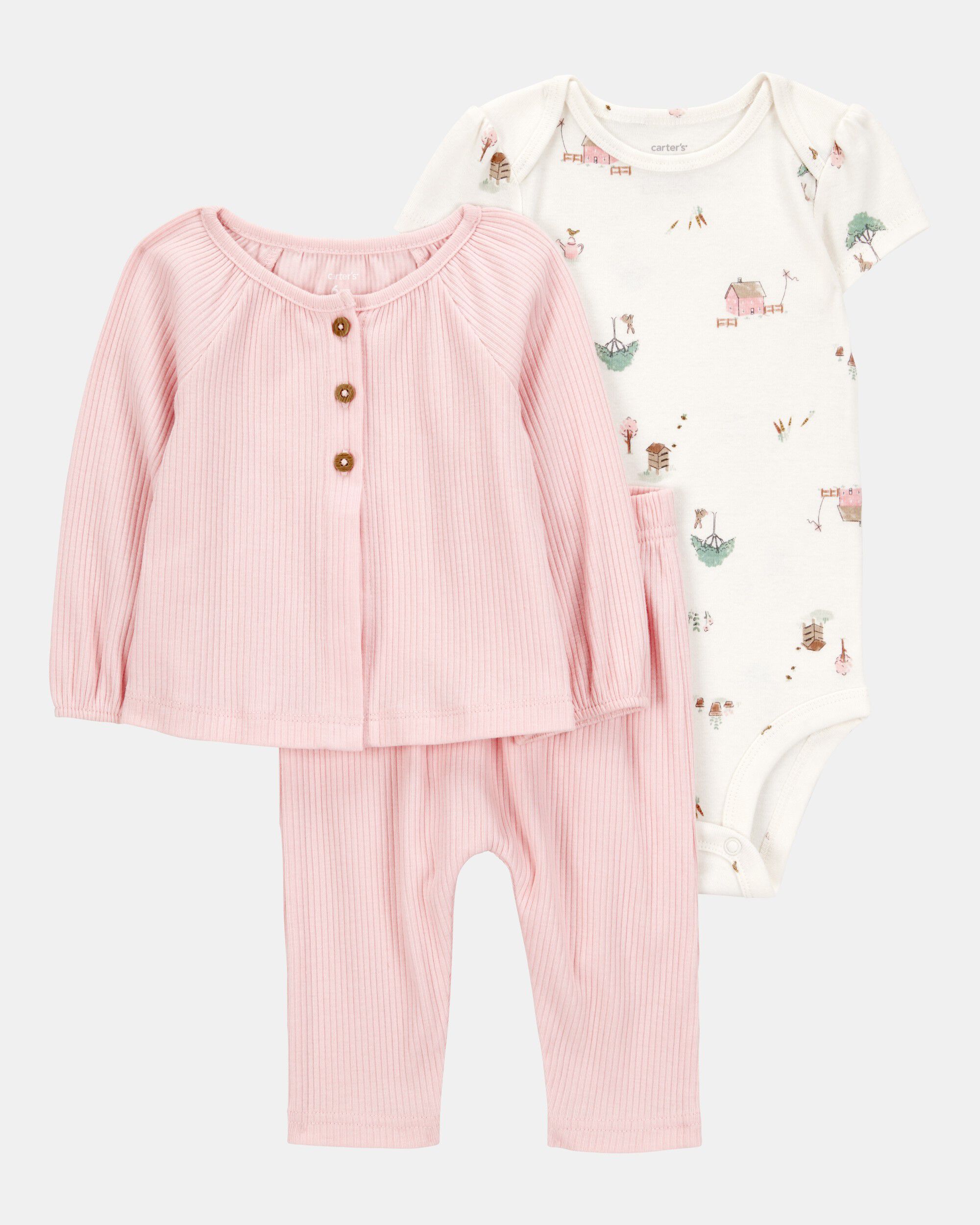 Carters baby 3-piece barn print little cardigan set 12M PinkWhite 9$