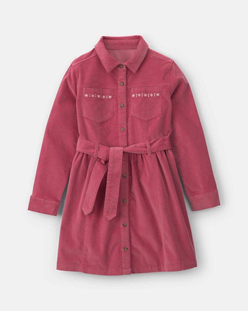 OshKosh B'gosh Girls Embroidered Long-Sleeve Corduroy Dress 10 Pink