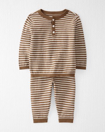 Baby Organic Cotton Brown Striped Sweater Knit Set