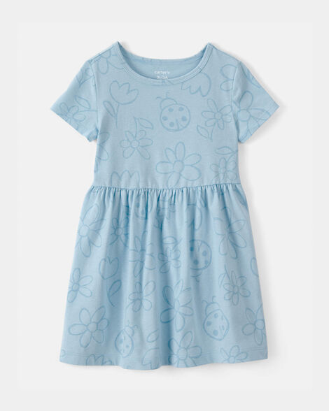 toddler girl floral ladybug short-sleeve dress - blue