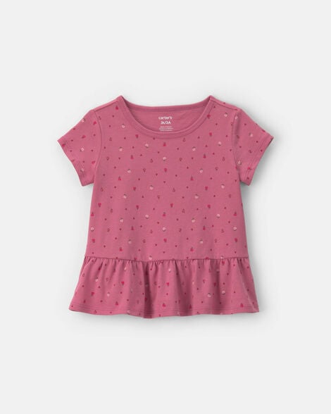 toddler girl floral peplum top - pink