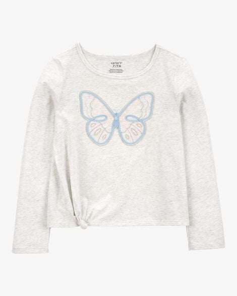 Product image 1 of Kid Butterfly Jersey Long-Sleeve Boxy Fit Tee - Grey